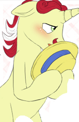 Size: 207x319 | Tagged: safe, artist:alicornparty, flam, pony, blushing, missing accessory, missing cutie mark, nervous, solo