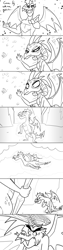 Size: 900x3565 | Tagged: safe, artist:queencold, garble, princess ember, dragon, beating, black and white, bloodstone scepter, bowing, comic, dialogue, dragoness, dream sequence, duo, female, flying, glow, grayscale, inside out, monochrome, parody, pixar, reaching out, sleepy, sparkles, teenaged dragon