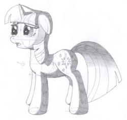 Size: 1346x1272 | Tagged: safe, artist:aafh, twilight sparkle, pony, unicorn, female, mare, monochrome, solo, traditional art