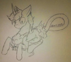 Size: 1024x884 | Tagged: safe, artist:anxiouslilnerd, oc, oc only, oc:sea foam, pony, unicorn, closed species, cotton mouth, kitten, sketch, traditional art