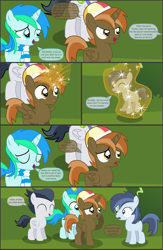 Size: 4550x7000 | Tagged: safe, artist:cyanlightning, button mash, rumble, shady daze, oc, oc:cyan lightning, alicorn, earth pony, pegasus, pony, unicorn, comic:cyan's adventure, .svg available, absurd resolution, blushing, buttoncorn, clothes, colt, comic, female, filly, hat, levitation, magic, male, mare, rule 63, scarf, spread wings, telekinesis, transformation, vector, wings