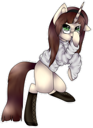 Size: 1024x1397 | Tagged: safe, artist:ohhoneybell, oc, oc only, oc:chloe, pony, unicorn, clothes, female, glasses, mare, simple background, solo, sweater, transparent background