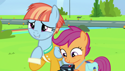 Size: 1920x1090 | Tagged: safe, screencap, scootaloo, windy whistles, pony, parental glideance, camera