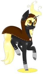 Size: 1612x2466 | Tagged: safe, artist:little-sketches, oc, oc only, oc:auster, pony, unicorn, cloak, clothes, colored pupils, female, mare, raised hoof, solo, standing, standing on one leg