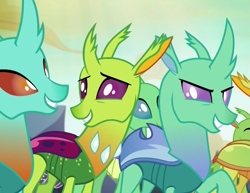 Size: 989x763 | Tagged: safe, screencap, cornicle, changedling, changeling, celestial advice, >:), background changeling
