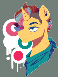 Size: 1536x2048 | Tagged: safe, artist:mentalphase, oc, oc only, oc:ace, pony, unicorn, abstract background, bust, male, portrait, solo, stallion