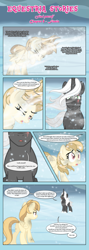 Size: 1919x5364 | Tagged: safe, artist:estories, oc, oc only, oc:alice goldenfeather, oc:möbius, pegasus, pony, unicorn, comic:find yourself, absurd resolution, comic, female, male, mare, snow, stallion