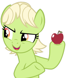 Size: 1506x1750 | Tagged: safe, artist:sketchmcreations, granny smith, pony, the perfect pear, apple, food, open mouth, simple background, solo, transparent background, vector, young granny smith