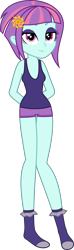 Size: 1473x5000 | Tagged: safe, artist:diegator007, sunny flare, equestria girls, friendship games, absurd resolution, arm behind back, boyshorts, camisole, clothes, lidded eyes, looking at you, panties, purple underwear, simple background, smiling, socks, solo, tanktop, transparent background, underwear, vector