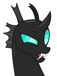 Size: 680x908 | Tagged: safe, artist:watermelon changeling, derpibooru exclusive, thorax, changeling, angry, bust, fangs, frown, glare, ms paint, open mouth, raised eyebrow, simple background, solo, white background