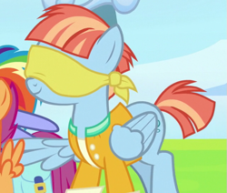 Size: 639x542 | Tagged: safe, screencap, windy whistles, pony, parental glideance, blindfold, cropped