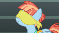 Size: 1280x720 | Tagged: safe, screencap, windy whistles, pony, parental glideance, blindfold, solo