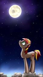 Size: 900x1600 | Tagged: safe, artist:bacbko, oc, oc only, oc:ashley-morning-star, pony, moon, night, sky, solo, stone