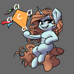 Size: 1300x1307 | Tagged: safe, artist:katputze, oc, oc only, oc:valence, pony, unicorn, chemistry, female, gray background, kite, mare, simple background, solo, tetrachloride