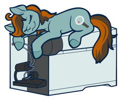 Size: 478x387 | Tagged: safe, artist:lucheek, oc, oc only, oc:mercury vapour, mass spectrometer, science, sleeping, solo, tiny ponies