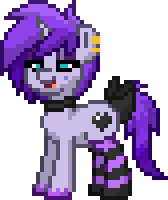 Size: 168x200 | Tagged: safe, oc, oc only, oc:bottom out, pony, unicorn, bow, choker, clothes, lidded eyes, male, open mouth, pixel art, pony town, simple background, smiling, socks, solo, sprite, stallion, striped socks, tail bow, transparent background, trap