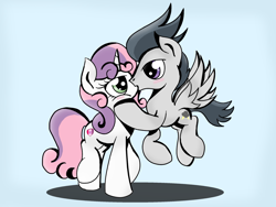 Size: 1600x1200 | Tagged: safe, artist:vanguardguy, rumble, sweetie belle, female, kissing, male, older, rumbelle, shipping, straight