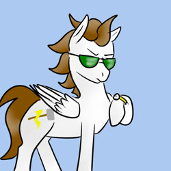 Size: 720x720 | Tagged: safe, artist:oc_baker, oc, oc only, oc:ateren steelbender, pony, annoyed, commission, male, simple background, solo, sunglasses, watch