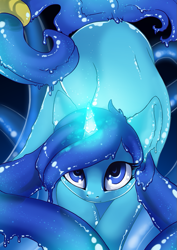 Size: 707x1000 | Tagged: safe, artist:arctic-fox, derpibooru import, oc, oc only, oc:single drop, goo pony, original species, unicorn, female, glowing horn, looking at you, looking up, solo