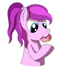 Size: 1000x1000 | Tagged: safe, artist:cappie, derpibooru import, oc, oc only, oc:violet ray, pony, bust, donut, eating, female, food, nom, portrait, simple background, solo, transparent background