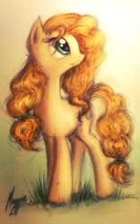 Size: 591x949 | Tagged: safe, artist:magfen, pear butter, pony, the perfect pear, cute, looking up, pearabetes, solo