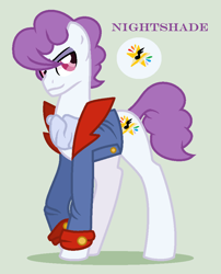 Size: 772x956 | Tagged: safe, artist:everythingf4ngirl, derpibooru import, knight shade, earth pony, pony, g1, clothes, g1 to g4, generation leap, solo