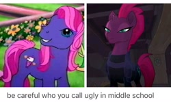 Size: 1440x860 | Tagged: safe, derpibooru import, screencap, fizzlepop berrytwist, tempest shadow, g3, my little pony: the movie, comparison, exploitable meme, facebook, fizzy pop (g3), meme