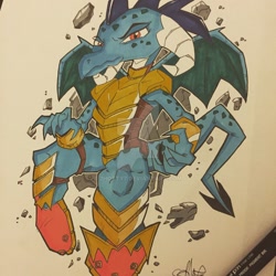 Size: 1024x1024 | Tagged: safe, artist:2hotty7, princess ember, dragon, dragon armor, irl, photo, solo, traditional art, watermark