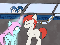 Size: 2048x1536 | Tagged: safe, artist:aquaholicsanonymous, derpibooru import, oc, oc only, oc:falcon (rocket), oc:full thrust, oc:merlin, oc:neuralink, rocket pony, artificial intelligence, brain-machine interface, computer, crying, falcon heavy, fixing, glowing eyes, neuralink, rapid unscheduled disassembly, rapid unscheduled reassembly, recovery, rocket, sad, screen, spacex