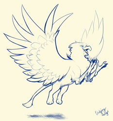Size: 1000x1075 | Tagged: safe, artist:undyingsong, oc, oc only, oc:der, griffon, flying, leaping, majestic, solo