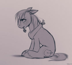 Size: 796x730 | Tagged: safe, artist:imalou, derpibooru import, big macintosh, earth pony, pony, crying, flower, male, monochrome, sad, stallion