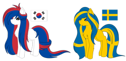 Size: 1024x499 | Tagged: safe, artist:cosmicwitchadopts, derpibooru import, earth pony, pony, female, mare, nation ponies, ponified, simple background, south korea, sweden, transparent background