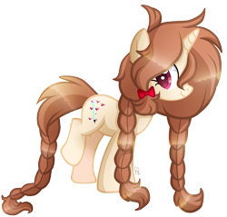 Size: 1661x1588 | Tagged: safe, artist:sugaryicecreammlp, derpibooru import, oc, oc:gingar, pony, unicorn, bow, braid, braided tail, female, mare, simple background, solo, transparent background