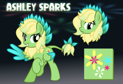 Size: 3365x2286 | Tagged: safe, artist:nxzc88, derpibooru import, oc, oc only, oc:ashley sparks, pegasus, pony, bio in description, colored wings, colored wingtips, cutie mark, female, grin, leonine tail, looking at you, neck fluff, raised hoof, reference sheet, show accurate, smiling, solo, vector