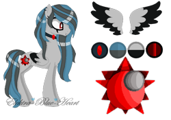 Size: 732x512 | Tagged: safe, artist:space--paws0w0, derpibooru import, oc, oc only, oc:blue eclipse, pegasus, pony, choker, colored wings, ear piercing, earring, face tattoo, female, jewelry, mare, piercing, reference sheet, simple background, snake bites, solo, tattoo, transparent background, two toned wings