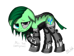 Size: 1500x1125 | Tagged: safe, artist:hugo231929, derpibooru import, oc, oc only, cyborg, earth pony, pony, crossed legs, eye contact, looking at you, piston, sad, scar, simple background, solo, transparent background