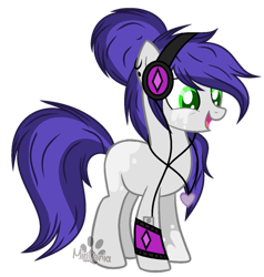 Size: 873x916 | Tagged: safe, artist:mintoria, artist:space--paws0w0, derpibooru import, oc, oc only, oc:roadwork track, earth pony, pony, armband, base used, coat markings, ear piercing, earring, female, headphones, ipod, jewelry, mare, necklace, piercing, simple background, socks (coat marking), solo, tongue out, transparent background