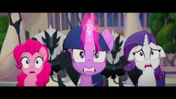 Size: 1280x720 | Tagged: safe, derpibooru import, screencap, pinkie pie, rarity, twilight sparkle, twilight sparkle (alicorn), alicorn, earth pony, pony, unicorn, my little pony: the movie, angry, floppy ears, official