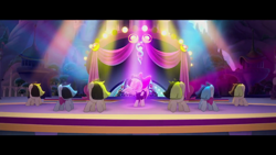 Size: 1920x1080 | Tagged: safe, screencap, songbird serenade, earth pony, pegasus, pony, my little pony: the movie, background pony, backup dancers, canterlot, dancer, female, mare, official, stage, unnamed pony