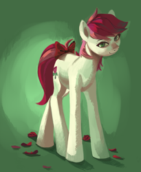 Size: 1489x1817 | Tagged: safe, artist:facerenon, roseluck, bow, petals, tail bow