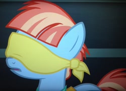 Size: 1492x1080 | Tagged: safe, screencap, windy whistles, pony, parental glideance, blindfold, cropped, solo