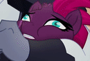 Size: 130x88 | Tagged: safe, screencap, storm king, tempest shadow, pony, my little pony: the movie, bear hug, broken horn, cropped, derp, eye scar, faic, female, hape, hug, kill me, male, mare, picture for breezies, scar, solo focus, youtube link