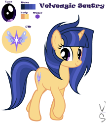 Size: 1764x2036 | Tagged: safe, artist:velveagicsentryyt, derpibooru import, oc, oc only, oc:velvet sentry, pony, unicorn, female, mare, next generation, offspring, parent:flash sentry, parent:twilight sparkle, parents:flashlight, reference sheet, simple background, solo, transparent background