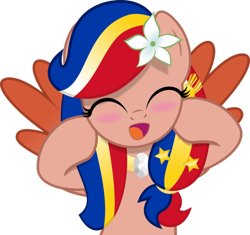 Size: 600x564 | Tagged: safe, artist:jhayarr23, derpibooru import, oc, oc only, oc:pearl shine, pegasus, pony, accessories, blushing, cute, eyes closed, female, mare, nation ponies, ocbetes, open mouth, philippines, ponified, simple background, smiling, solo, transparent background, vector