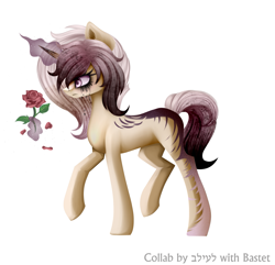 Size: 1379x1327 | Tagged: safe, artist:bastet-catmew, derpibooru import, oc, pony, unicorn, female, flower, magic, makeup, mare, rose, running makeup, solo