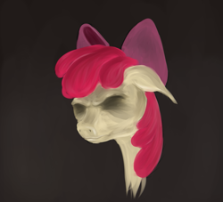 Size: 837x760 | Tagged: safe, artist:astardragon, apple bloom, earth pony, pony, creepy, faded, frown, gray background, nightmare fuel, no eyes, simple background, solo