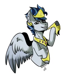 Size: 936x1080 | Tagged: safe, artist:serodart, derpibooru import, oc, pegasus, pony, crown, jewelry, male, regalia, smiling, solo