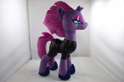 Size: 4496x3000 | Tagged: safe, artist:planetplush, derpibooru import, tempest shadow, pony, unicorn, bodysuit, broken horn, clothes, colored pupils, eye scar, female, hoof shoes, irl, lidded eyes, mare, photo, plushie, scar, solo, standing