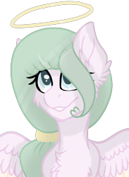 Size: 1024x1399 | Tagged: safe, artist:mintoria, derpibooru import, oc, pegasus, pony, female, halo, mare, simple background, solo, transparent background