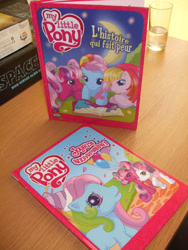 Size: 400x533 | Tagged: safe, artist:emma vieceli, derpibooru import, cheerilee (g3), rainbow dash (g3), sweetie belle (g3), toola roola, g3.5, book, colour:kate brown, french, fullfx studios for hasbro, irl, jungle, official, photo